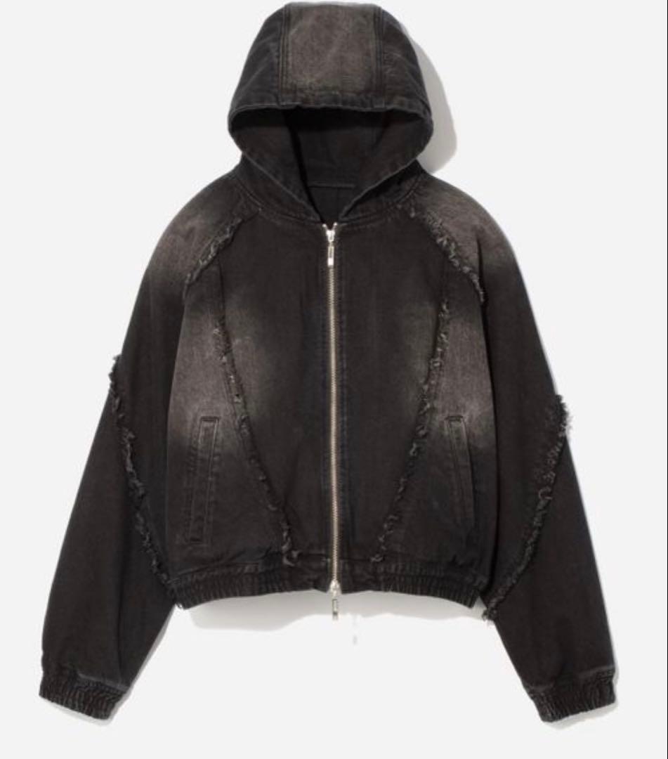 美品 HARE ハレ フリンジデニムフードブルゾン ブラック サイズS