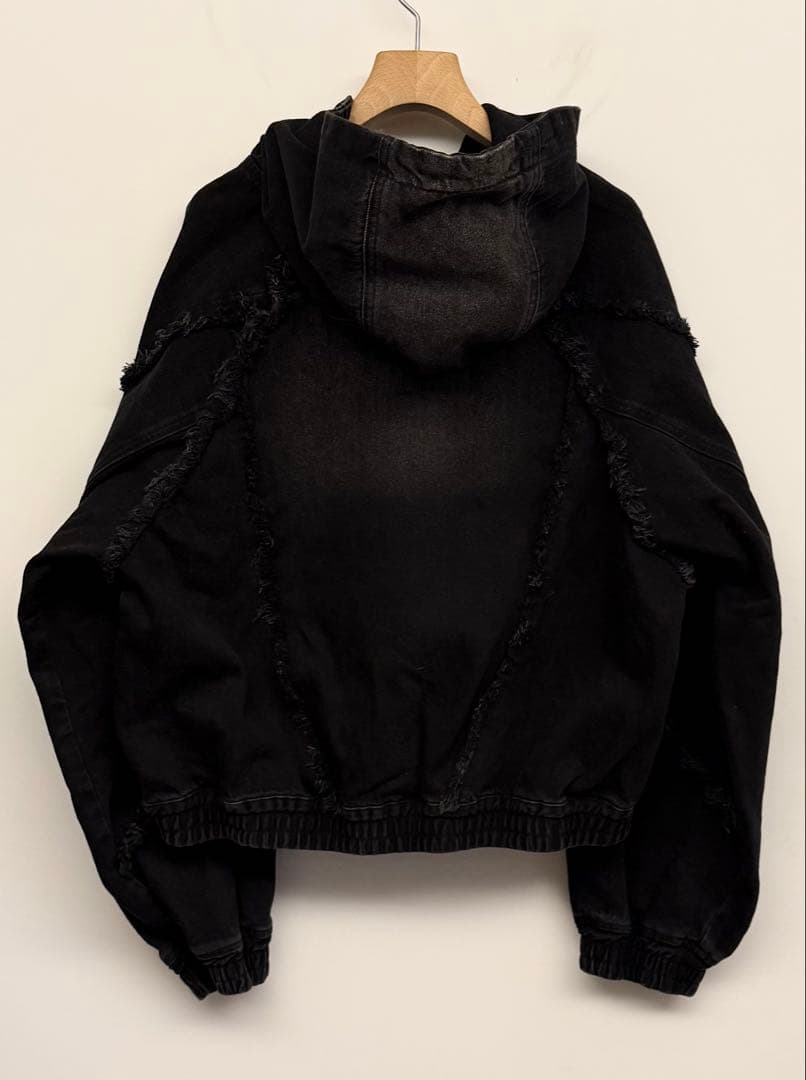 美品 HARE ハレ フリンジデニムフードブルゾン ブラック サイズS