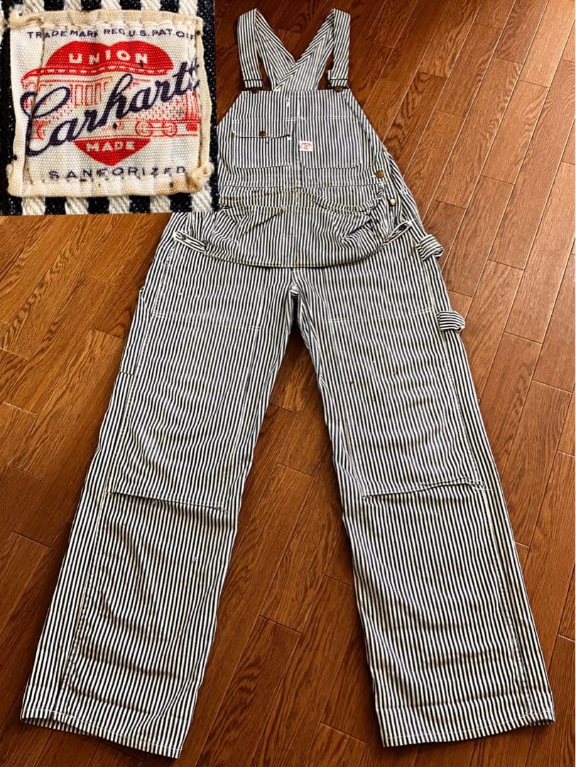 40s カーハート ハートタグ ヒッコリーオーバーオール エプロン付 34インチ