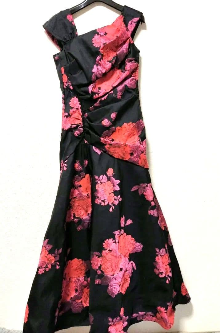 ジュネビビアン 花柄マーメイドドレス 薔薇 スパンコール アシンメトリー M 黒