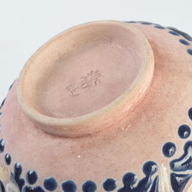 茶道具　青釉　花草文　茶碗　在銘　時代箱付　V　9705