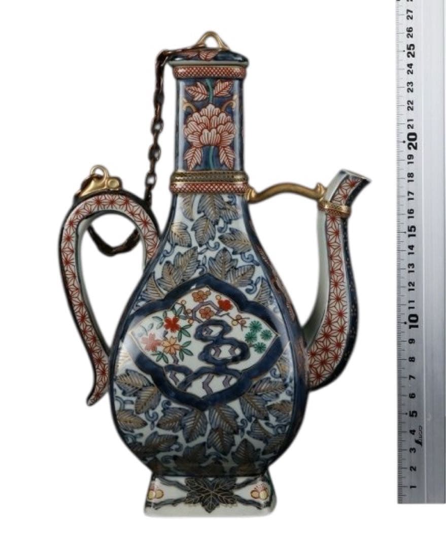 ■林九郎作 染錦唐草牡丹 水差 水注■