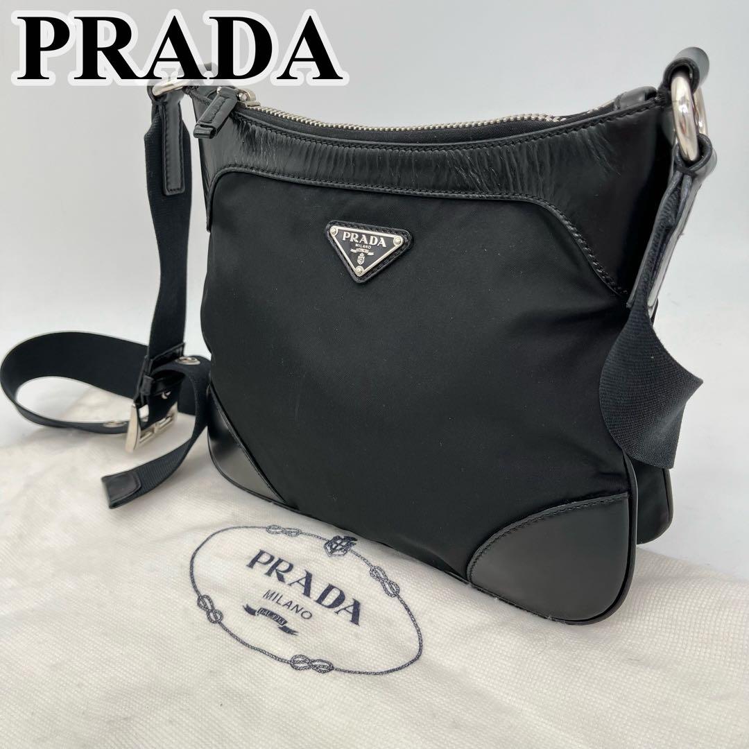 PRADA ショルダーバッグ 斜めがけ トライアングルロゴ テスートナイロン 黒