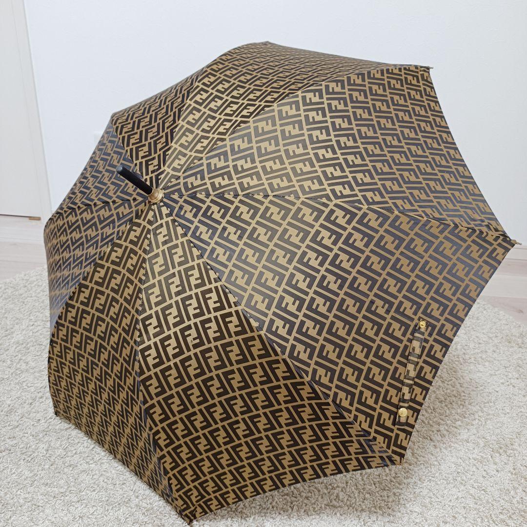 美品FENDI フェンディズッカ FF 高級 傘 ブラウン ゴールド イタリア製