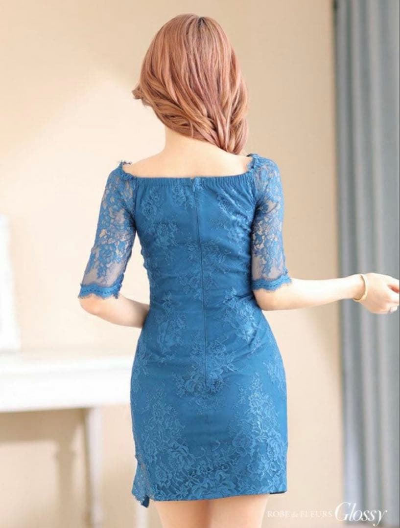 Robe de Fleurs Glossy ティールブルー ミニドレス M