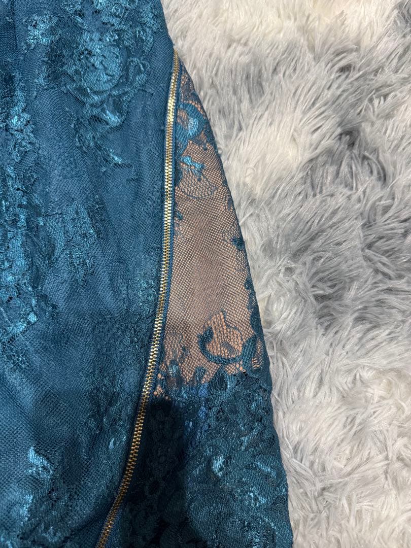 Robe de Fleurs Glossy ティールブルー ミニドレス M