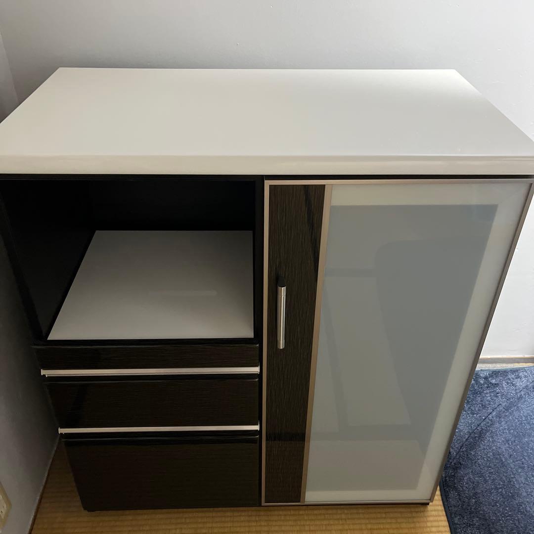 ホワイト ブラック 食器棚 引き出し付き