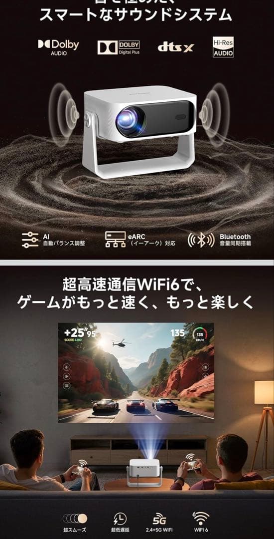 iSinbox プロジェクター 天井投影 1200ASNI 1080P 4K