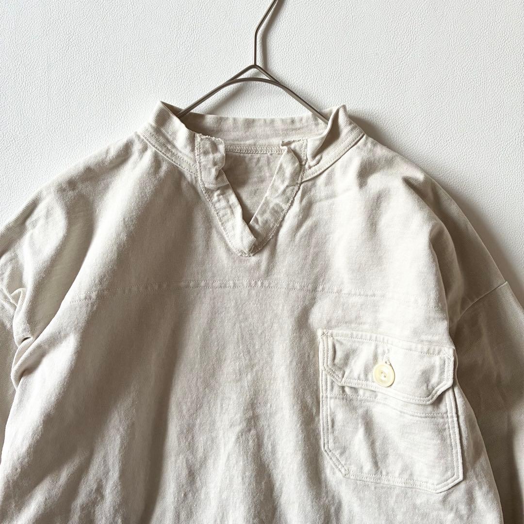 45R　現行　でこぼこ天竺の908アウターTシャツ　刺繍入　アンティークホワイト