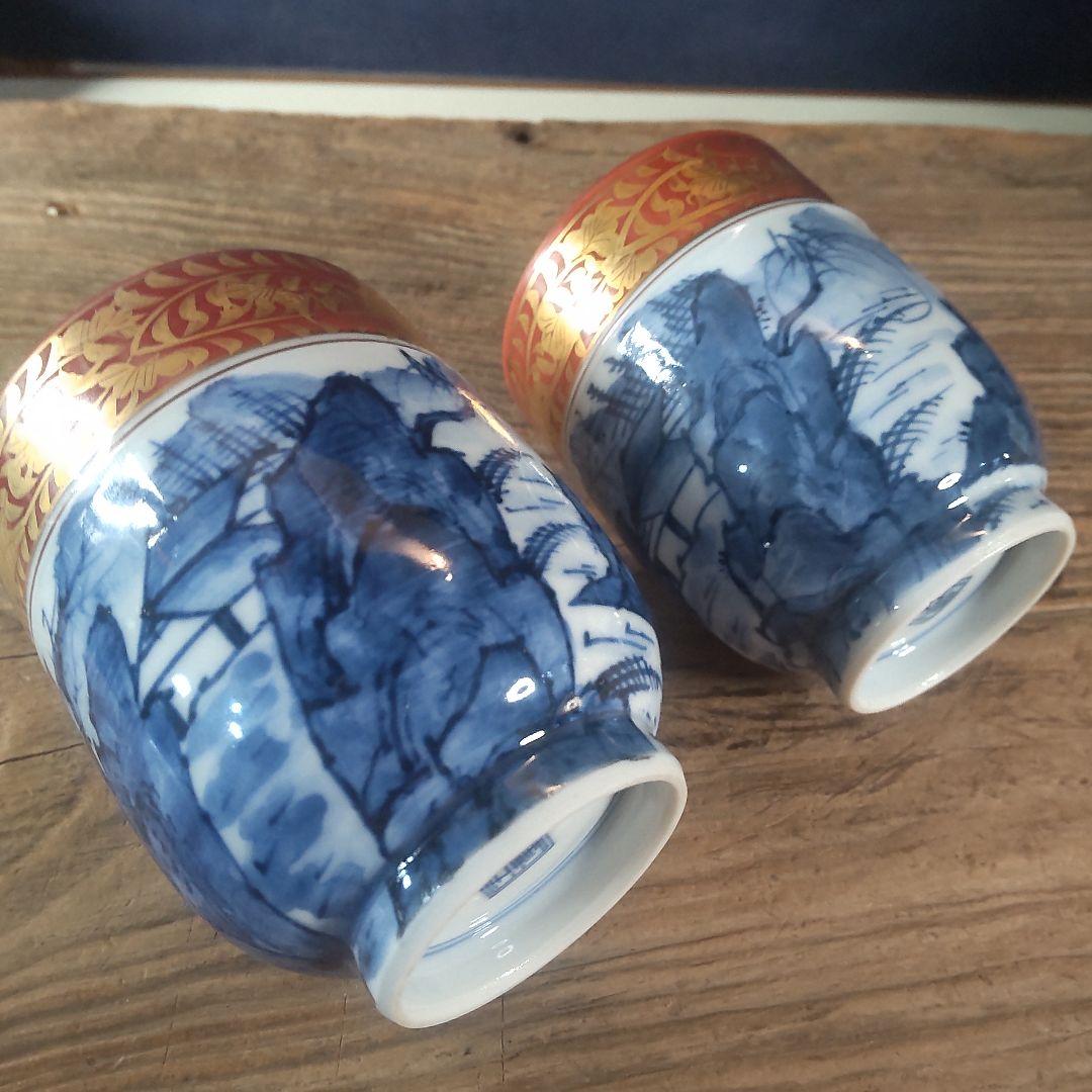 京焼 清水焼 金襴青華山夫婦茶碗　五座五重　2点セット