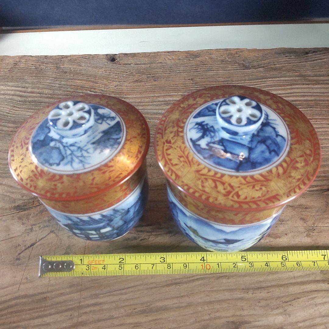 京焼 清水焼 金襴青華山夫婦茶碗　五座五重　2点セット