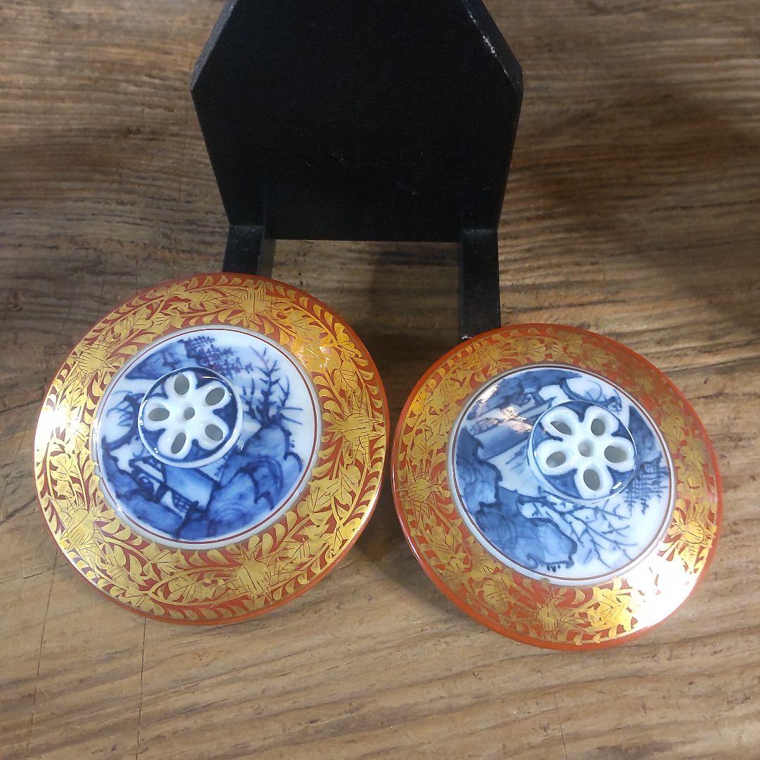 京焼 清水焼 金襴青華山夫婦茶碗　五座五重　2点セット