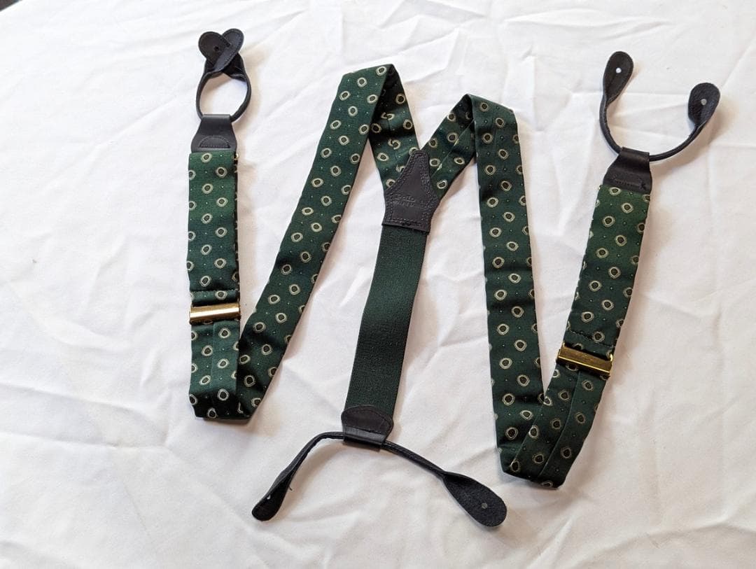 ポロラルフローレン ヴィンテージ アメリカ製シルクサスペンダー グリーン