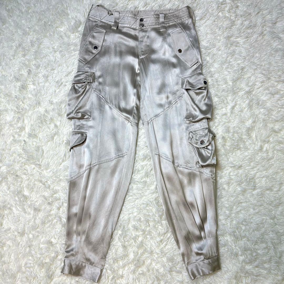 超希少 ラルフローレン ブラックレーベル シルク 絹　カーゴパンツ シルバー