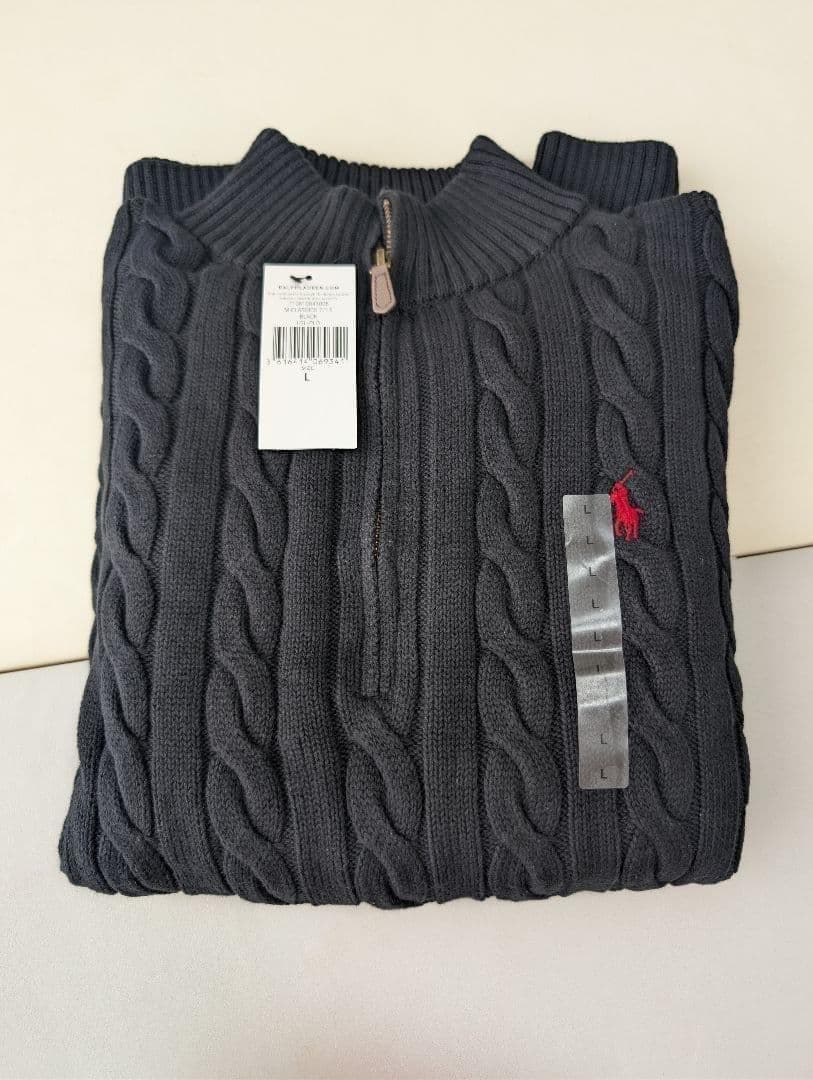 ラルフローレン ケーブルニット ハーフジップ セーターL　ブラック
