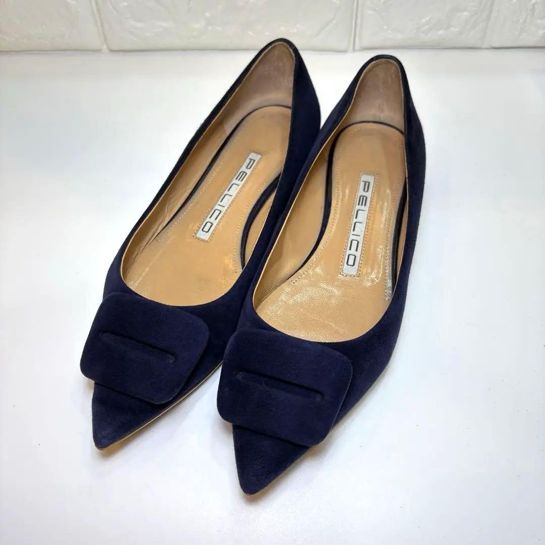 PELLICO ネイビー スエード フラットシューズ 21.5cm