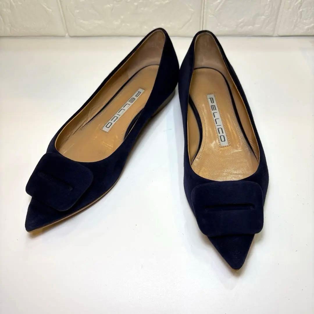 PELLICO ネイビー スエード フラットシューズ 21.5cm