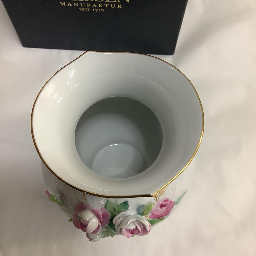 7789⑥MEISSEN バラ装飾 花瓶　波の戯れ
