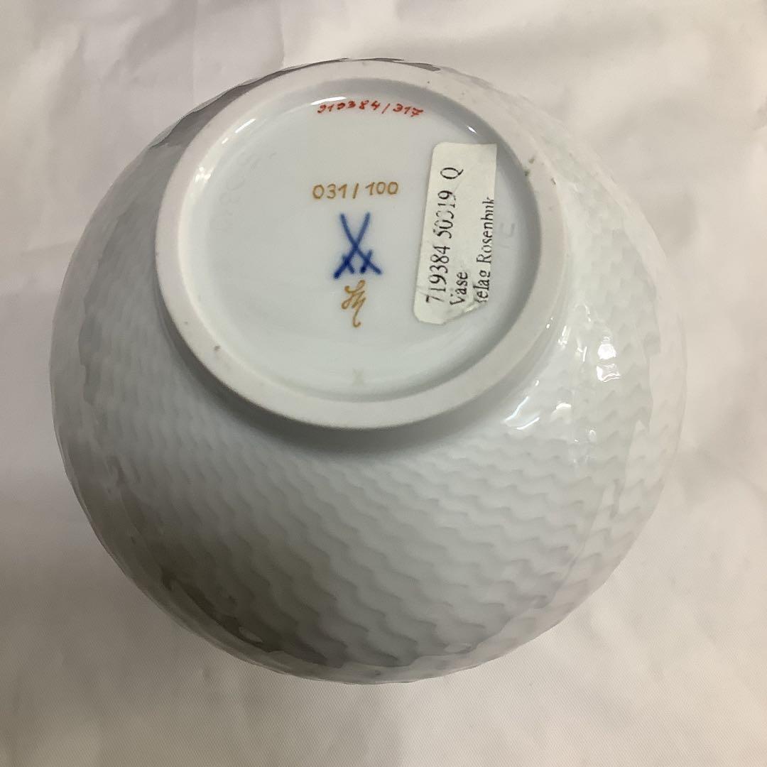 7789⑥MEISSEN バラ装飾 花瓶　波の戯れ