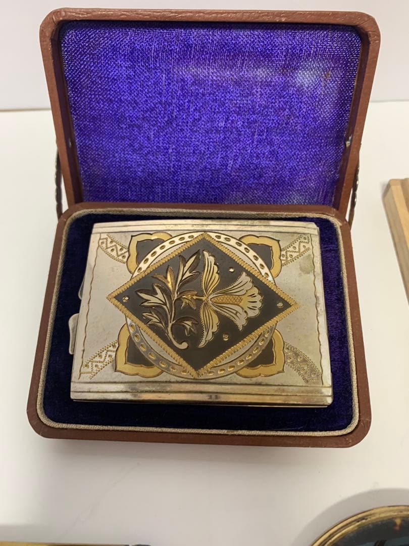 鼈甲　銀製　金彩　ミラー　鏡　ミニコン　小物入れ　まとめ　アンティーク　送料込み