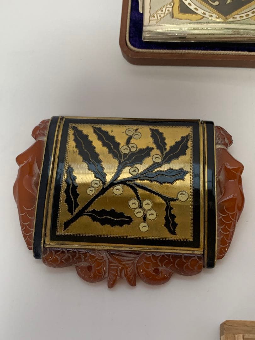 鼈甲　銀製　金彩　ミラー　鏡　ミニコン　小物入れ　まとめ　アンティーク　送料込み