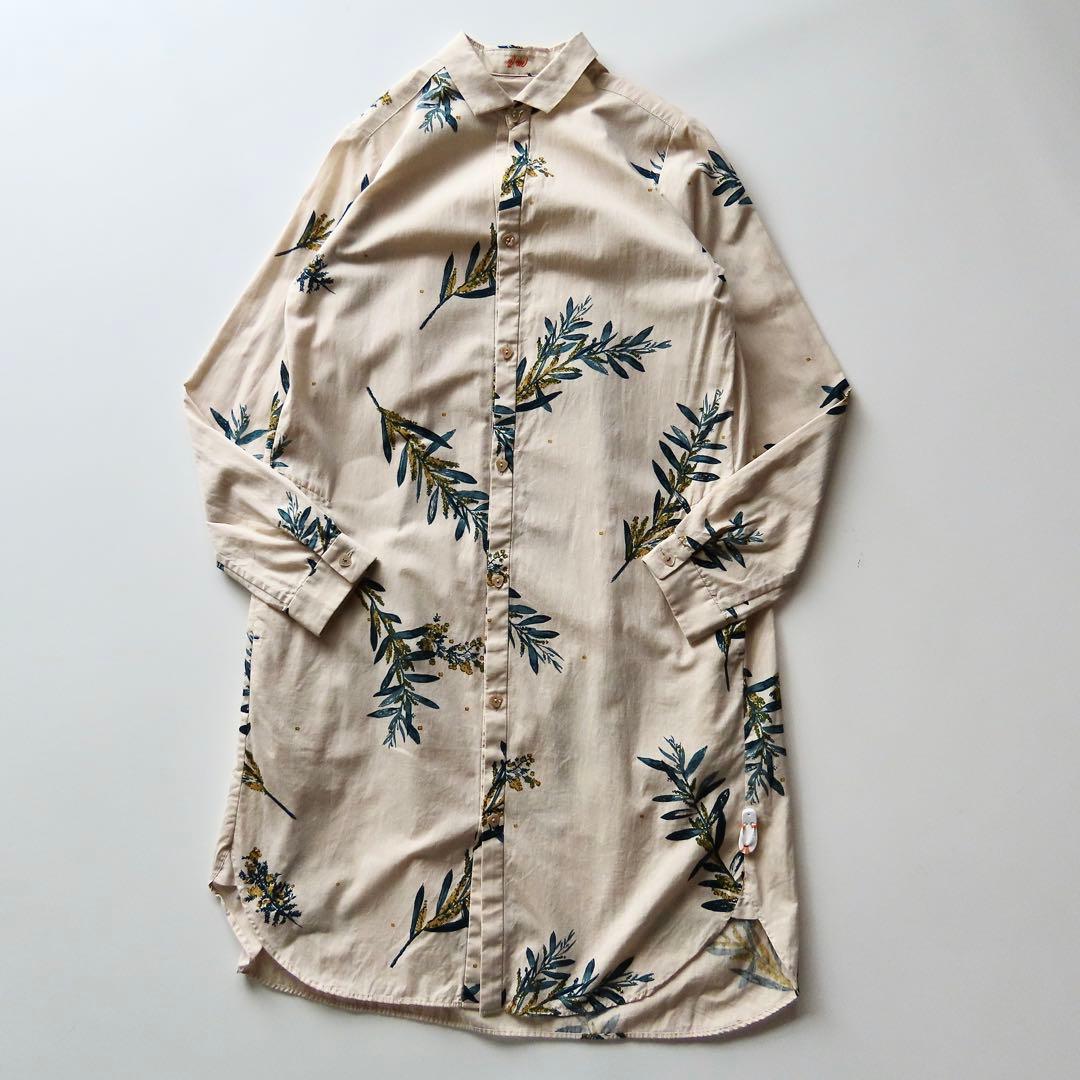 LOOK掲載 vm 手捺染リーフプリント バックギャザーシャツワンピース 0