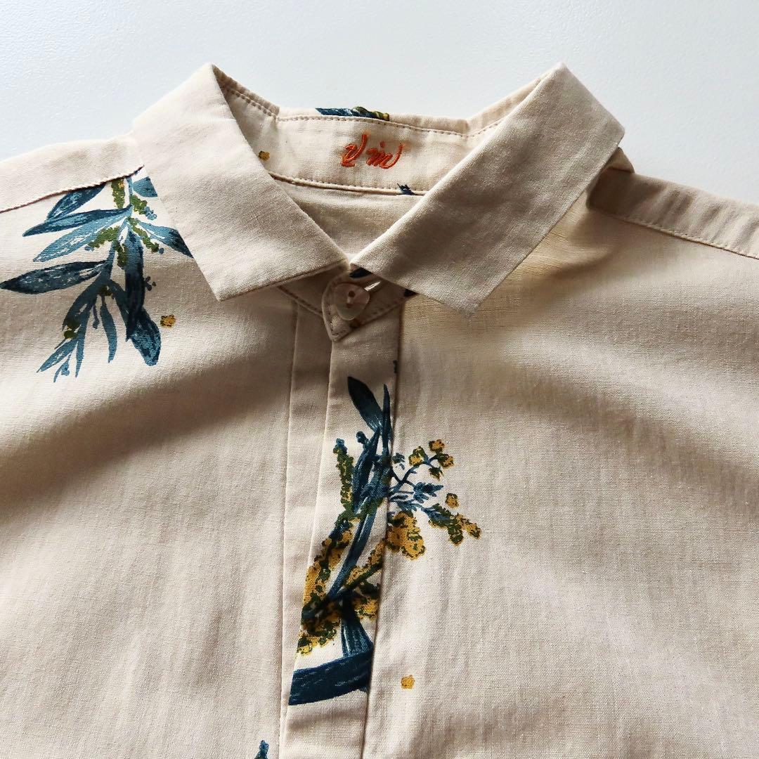 LOOK掲載 vm 手捺染リーフプリント バックギャザーシャツワンピース 0