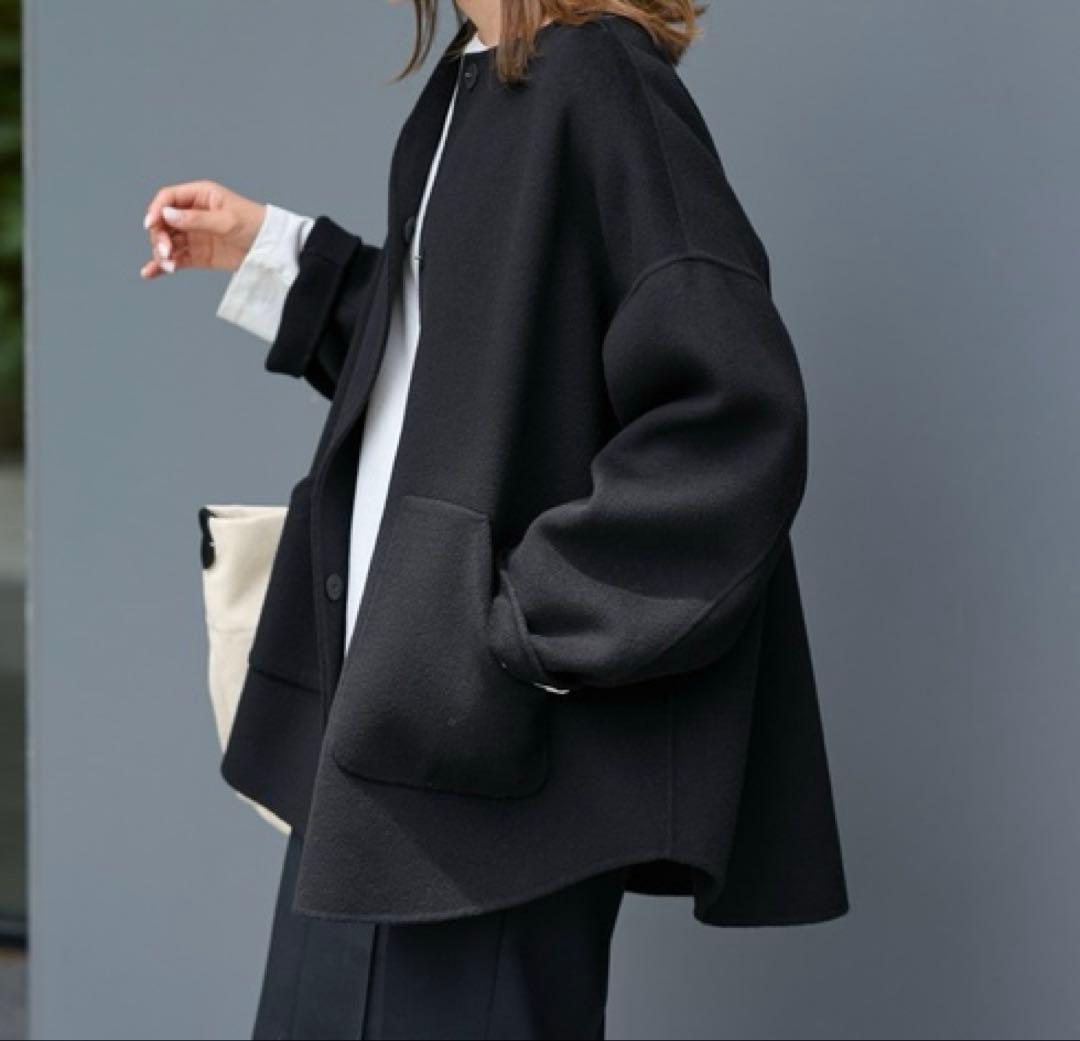 FRAMeWORK ハミルトンリバークルーネックコート 36 ブラック