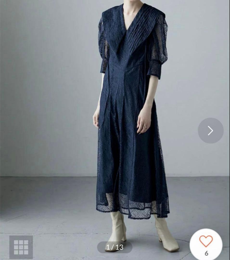 ネイビー レース ロングドレス