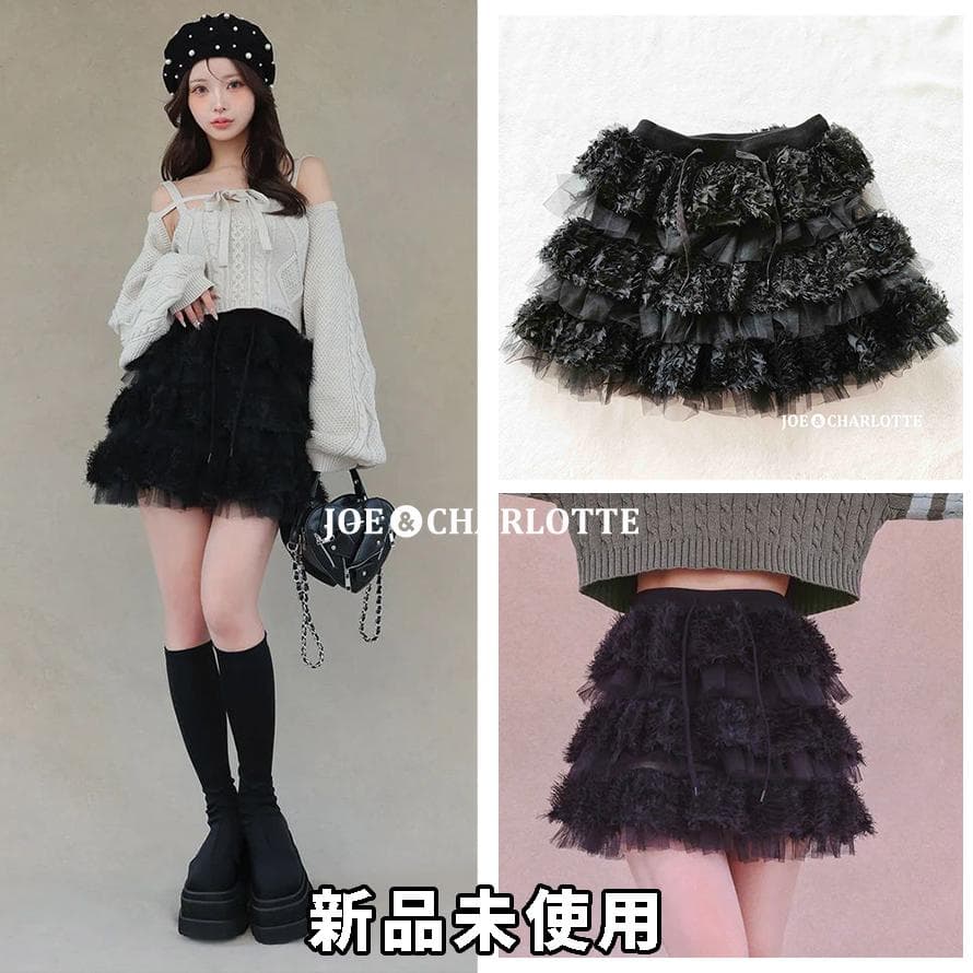 ダーリッチ darich ミックスレースフリルミニスカート ブラック FL