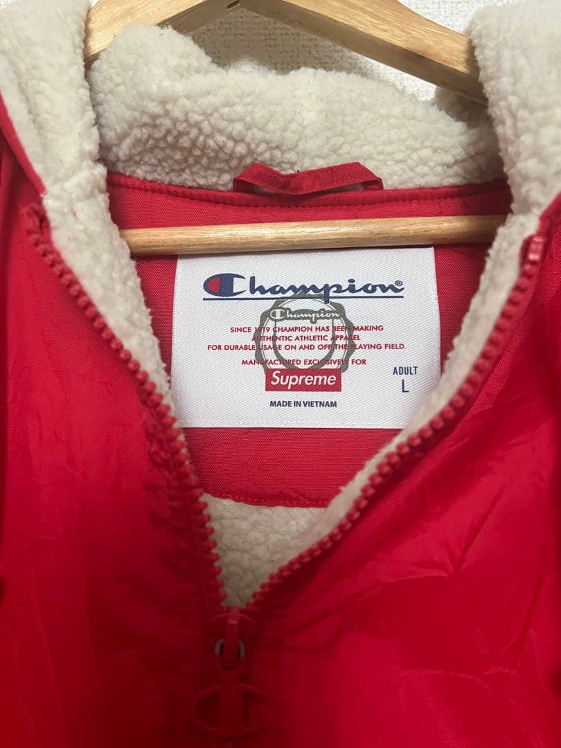 supreme×champion インナーボアナイロンジャケット赤