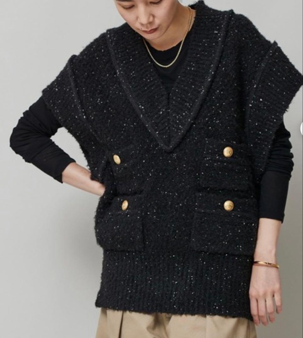 美品 curensology　ツイーディヤーンニットベスト　黒　カレンソロジー