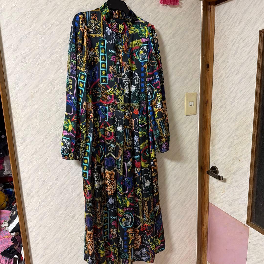 &ellecy　猫　ネオン　ワンピースM　アンドエルシー　中華風