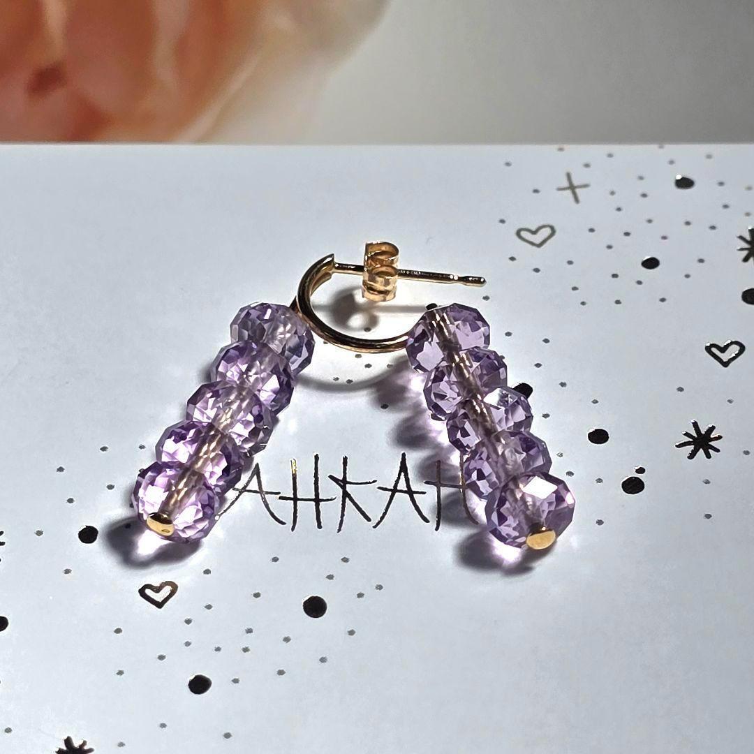 アーカー　18K アメジスト スプリングシークイン ピアス 最強の出会い運