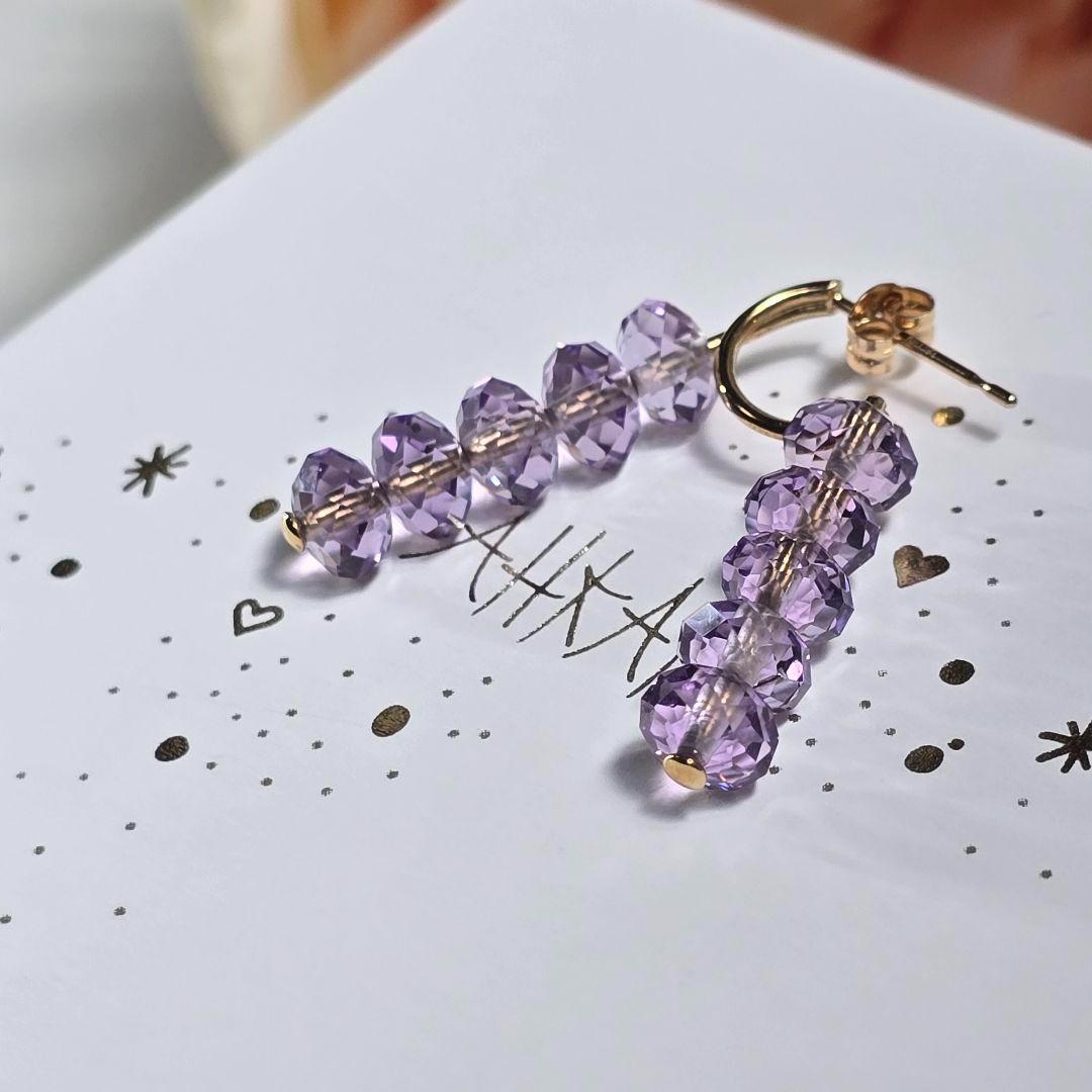 アーカー　18K アメジスト スプリングシークイン ピアス 最強の出会い運