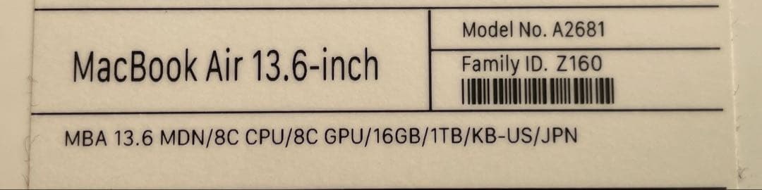 【最終】1TBモデル★MacBook Air M2 16GB/1TB US配列