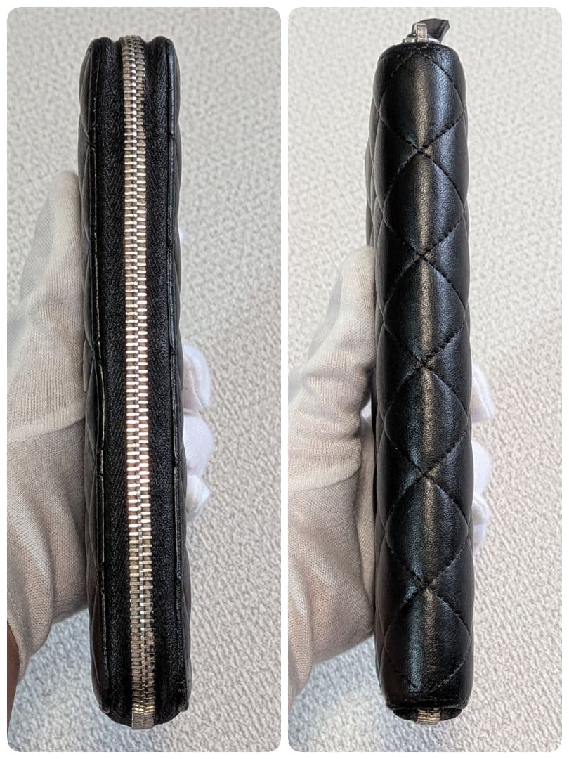 シャネル　マトラッセ　ラウンドファスナー長財布　ラムスキン　黒　メンテナンス済