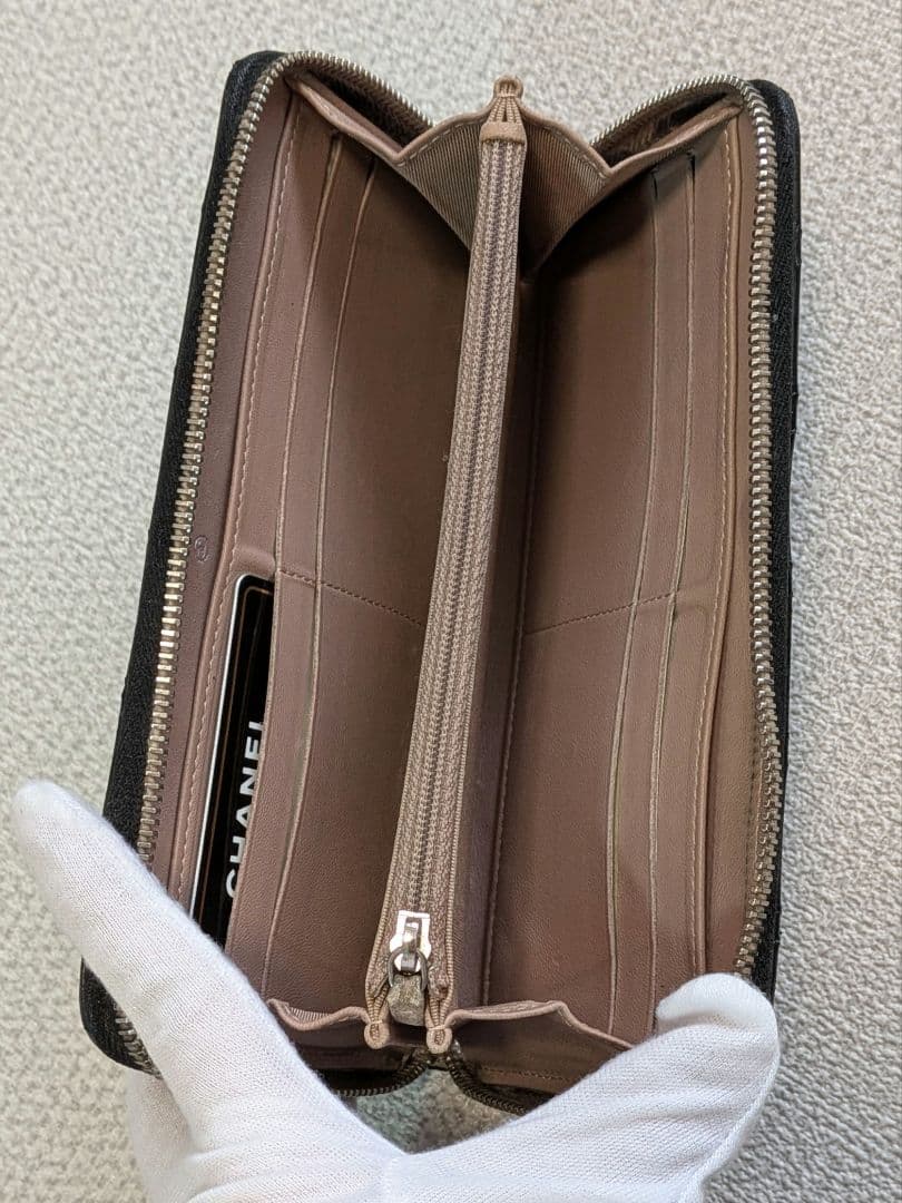 シャネル　マトラッセ　ラウンドファスナー長財布　ラムスキン　黒　メンテナンス済