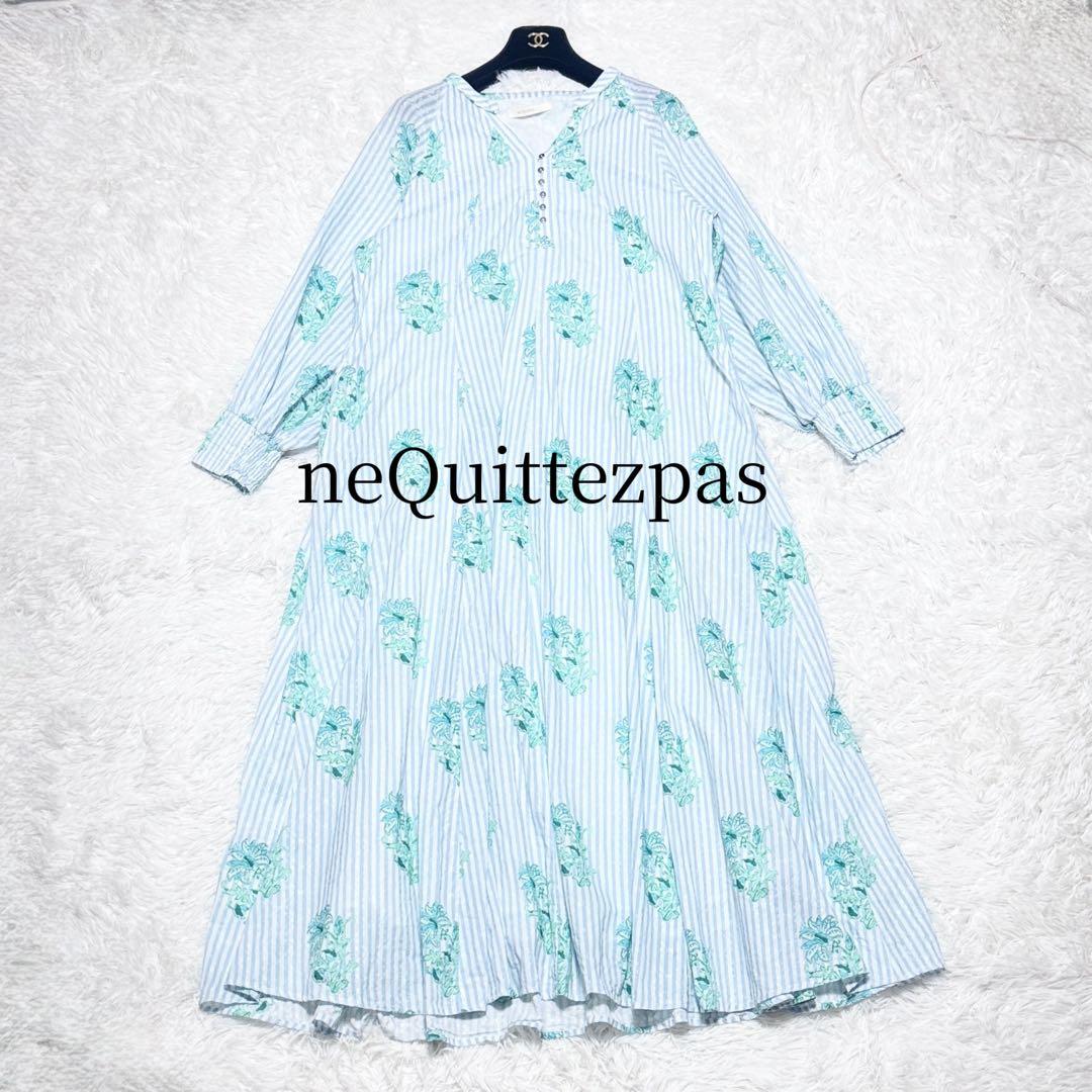 完売品 ヌキテパ コットン ジャカード リリー プリント フレア ドレス