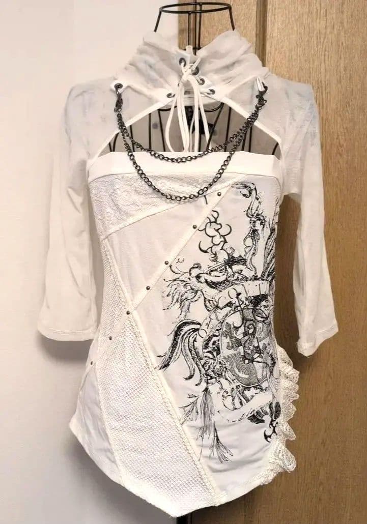 *新品タグ付* OZZCROCEドラゴン刺繍 シースルーシャツ