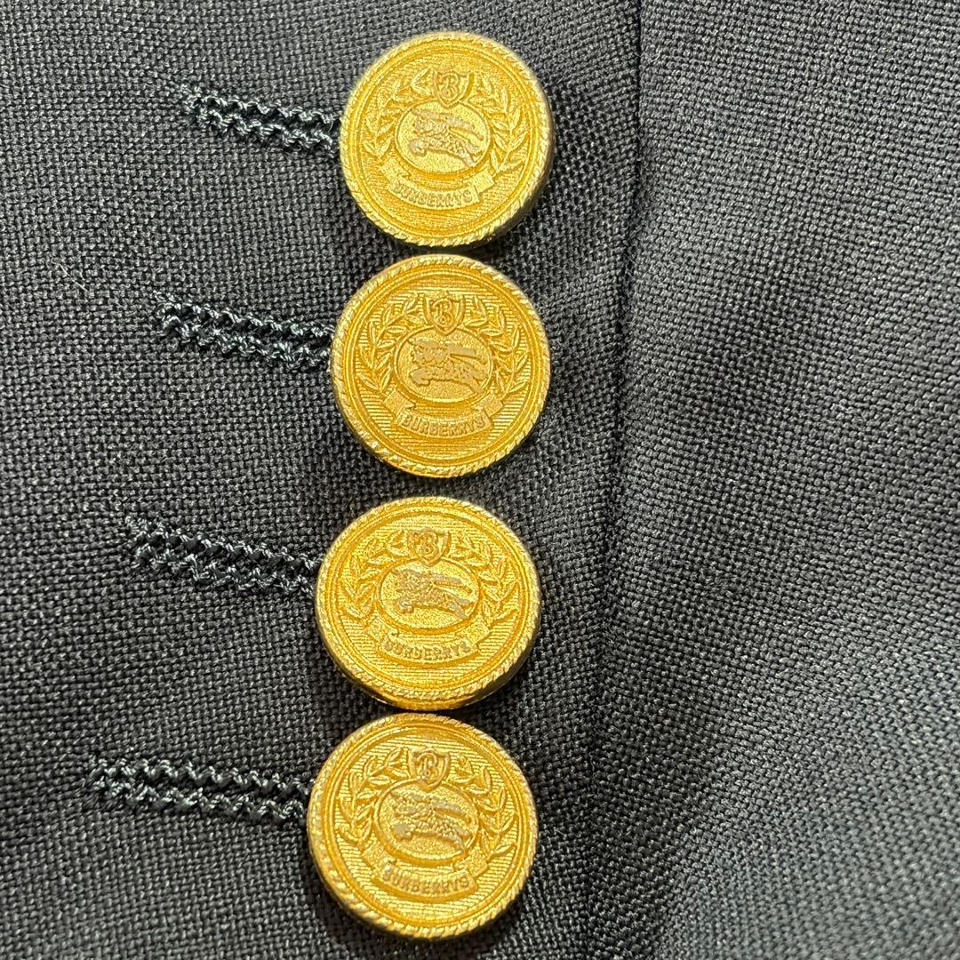 バーバリー 紺ブレ 刻印金ボタン ネイビー ダブル 裏地シャドーホース LL