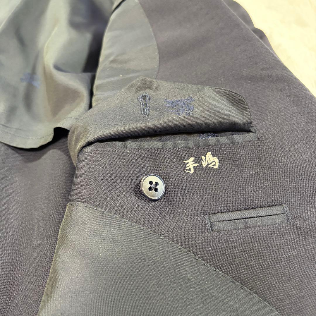 バーバリー 紺ブレ 刻印金ボタン ネイビー ダブル 裏地シャドーホース LL