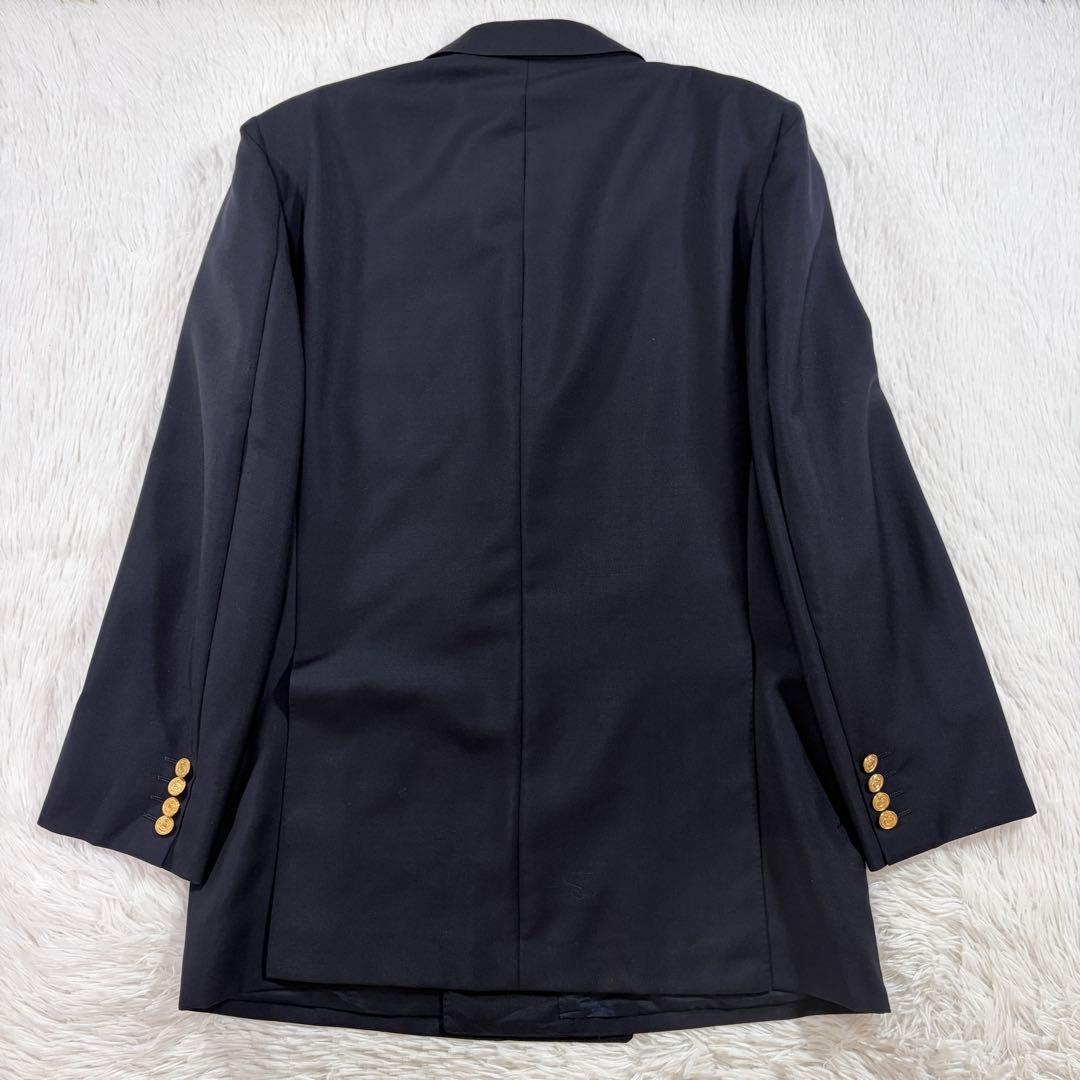 バーバリー 紺ブレ 刻印金ボタン ネイビー ダブル 裏地シャドーホース LL