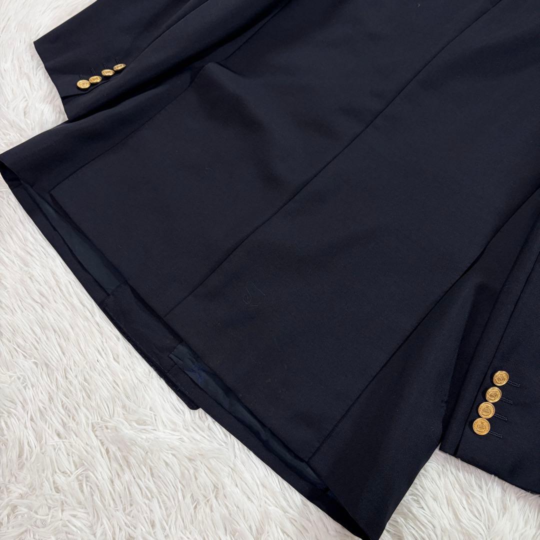 バーバリー 紺ブレ 刻印金ボタン ネイビー ダブル 裏地シャドーホース LL