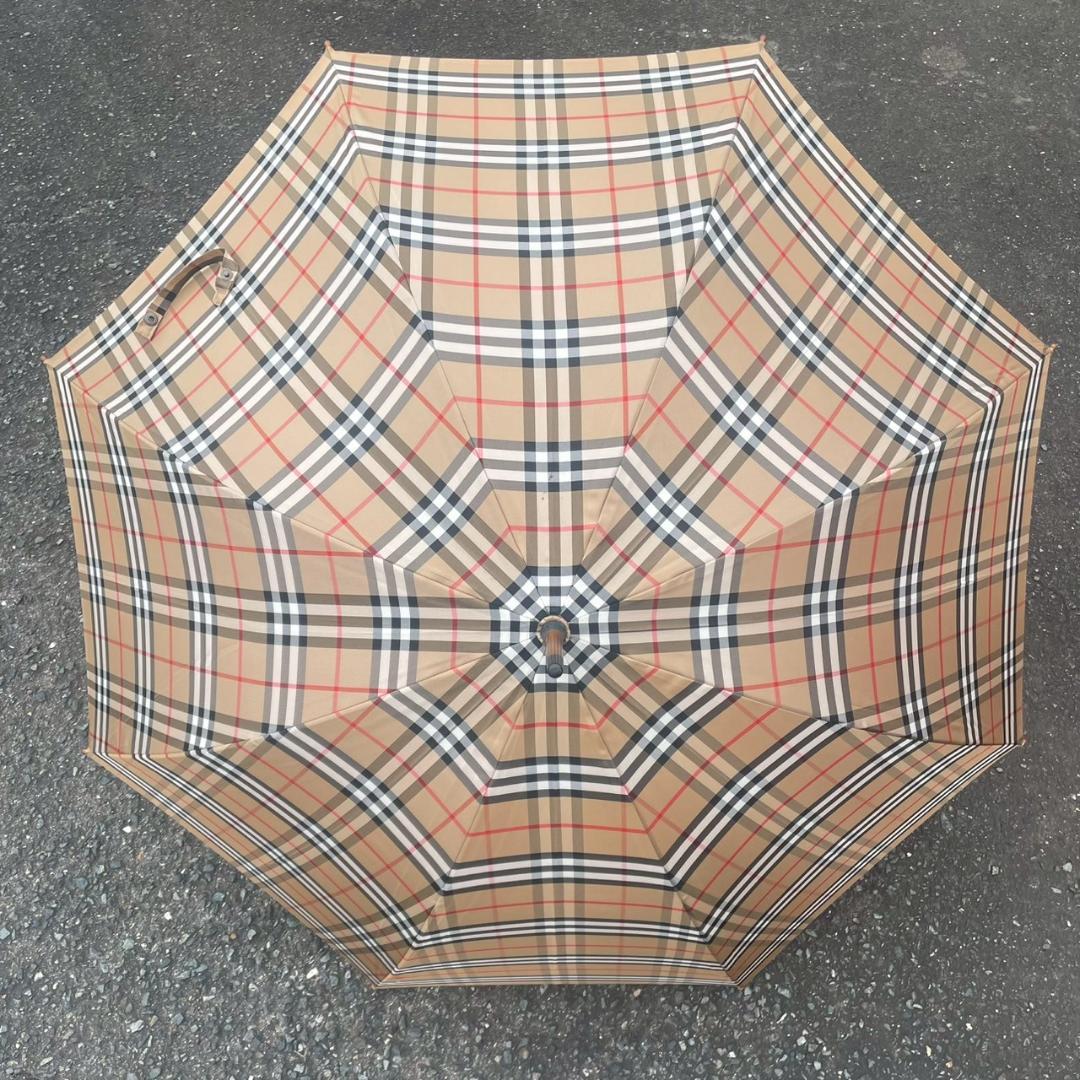 美品　Burberry バーバリー　ノバチェック　長傘　メタルロゴ　ベージュ