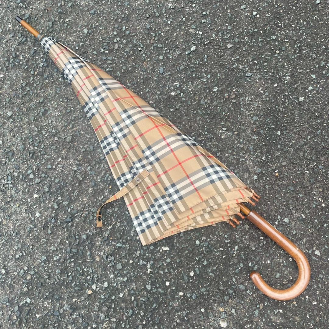 美品　Burberry バーバリー　ノバチェック　長傘　メタルロゴ　ベージュ
