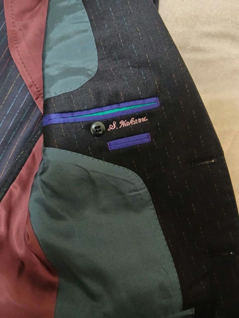 美品Poulsmith ポールスミス テーラード 英国生地濃紺ストライプ M