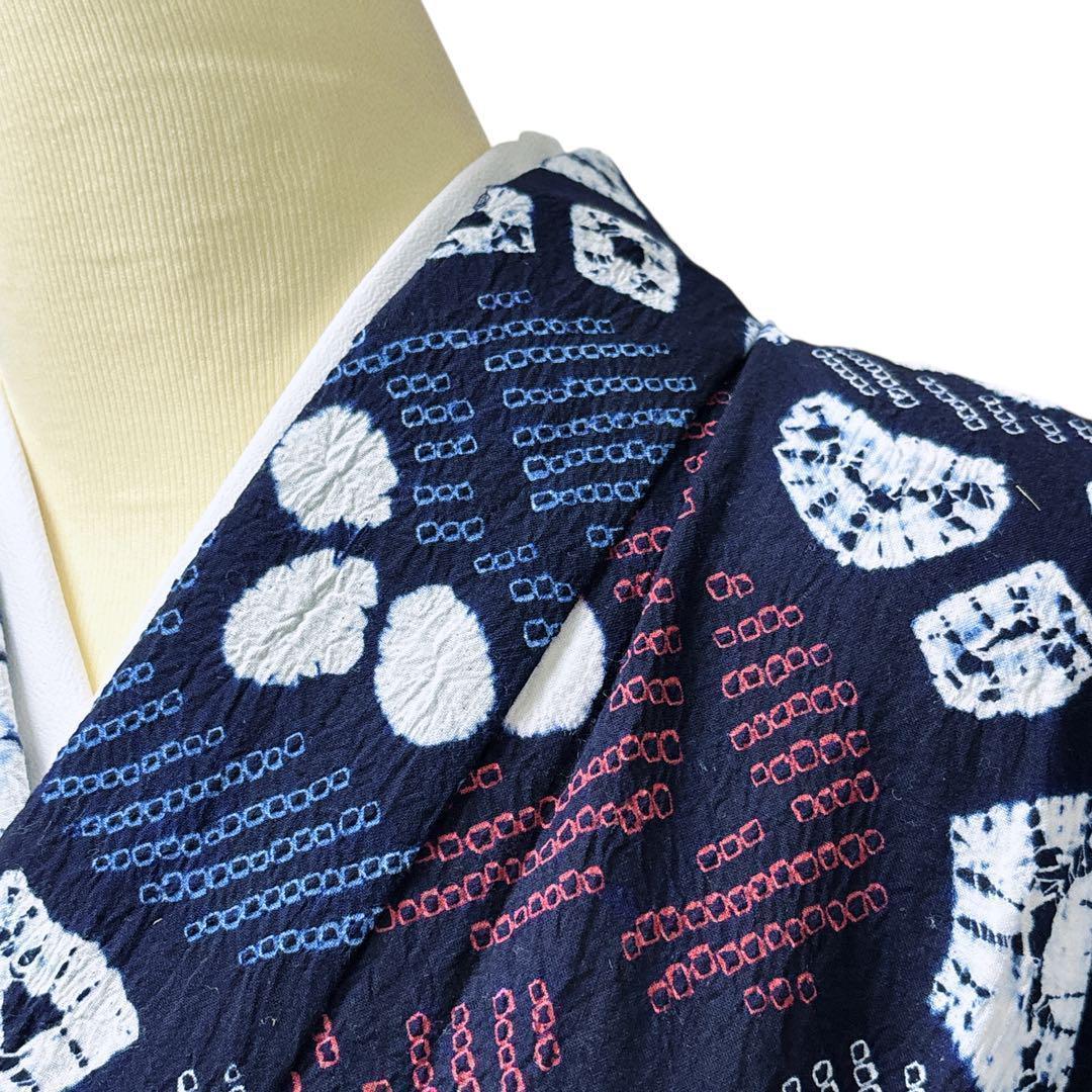 A61 有松鳴海絞り 高級浴衣 花　綿　美品