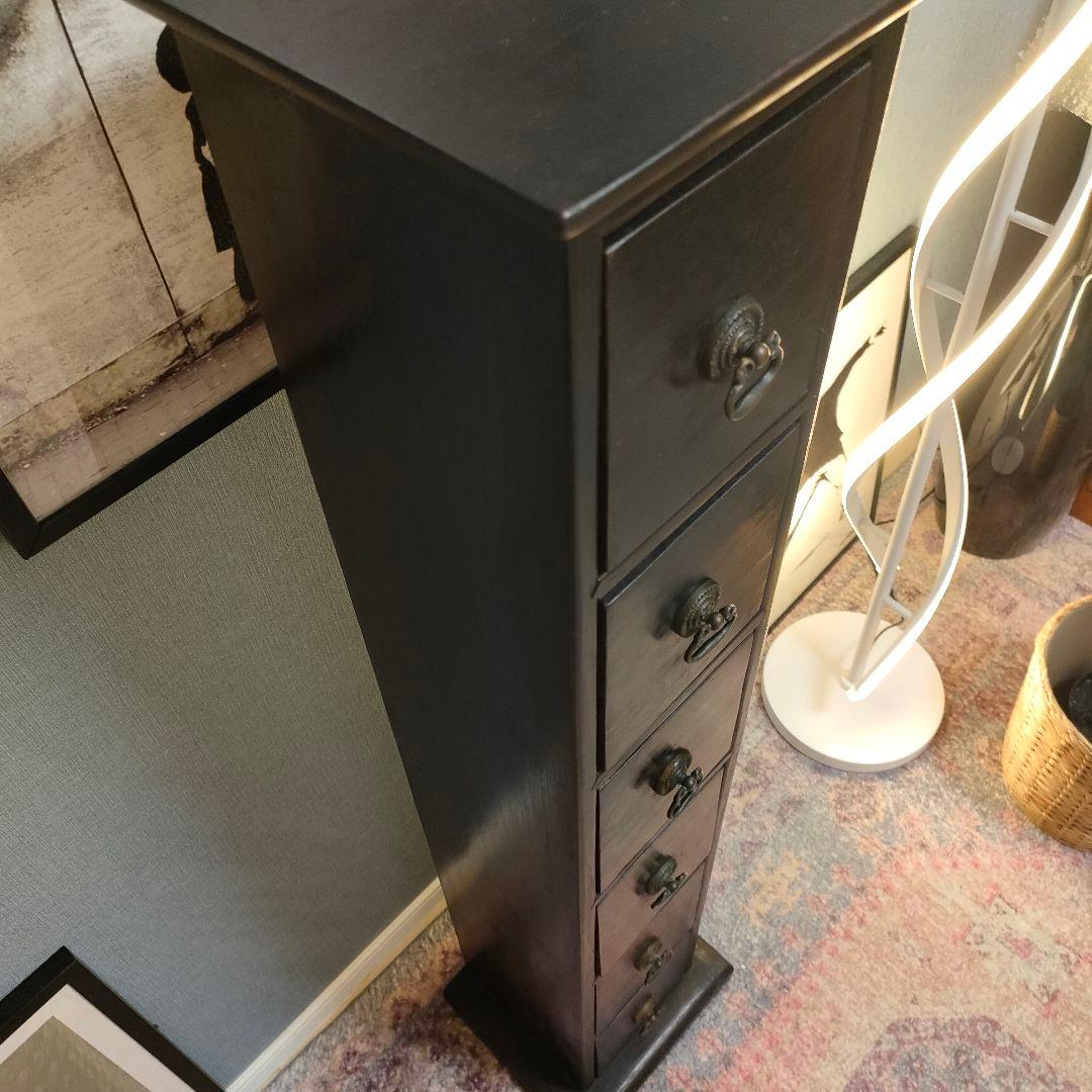 アジアンヴィンテージ ブラックスリムチェスト 6段 隙間収納