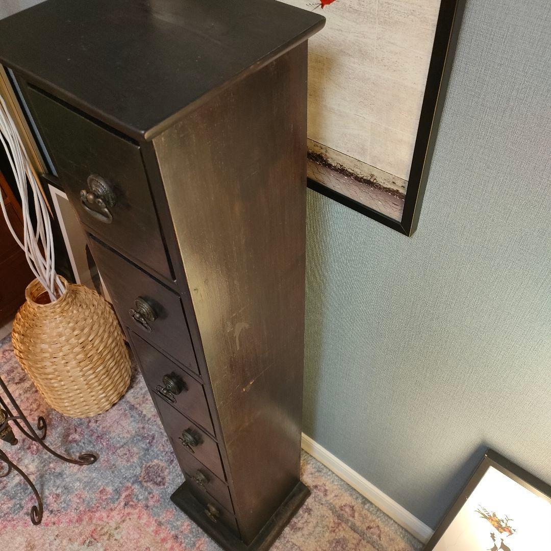 アジアンヴィンテージ ブラックスリムチェスト 6段 隙間収納